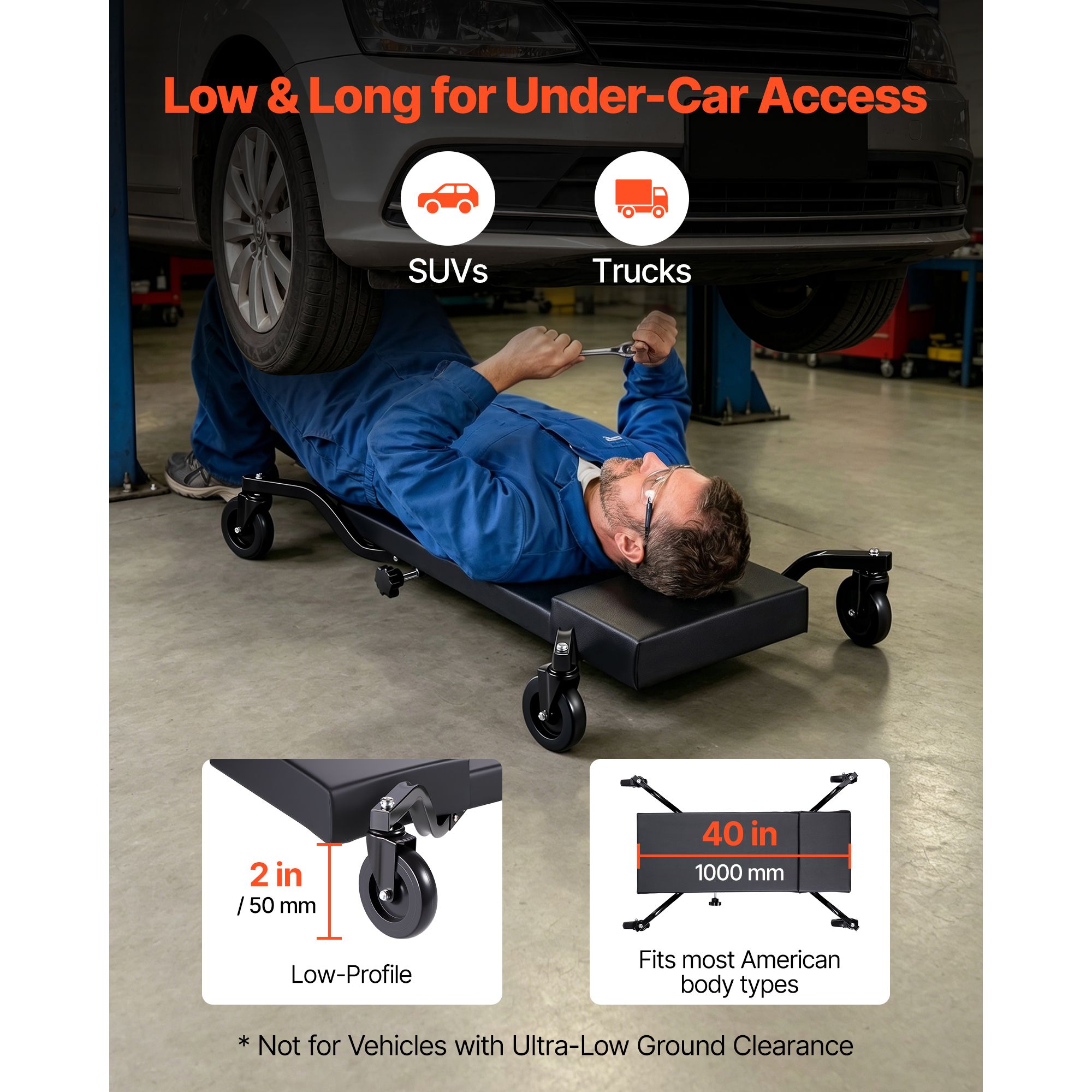 Garage Creeper Roller - 40 in Mechanic Creeper with 4